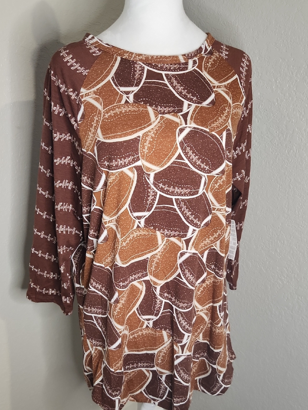 NWT Lularoe Randy Brown & Tan Football Print Tunic XL
